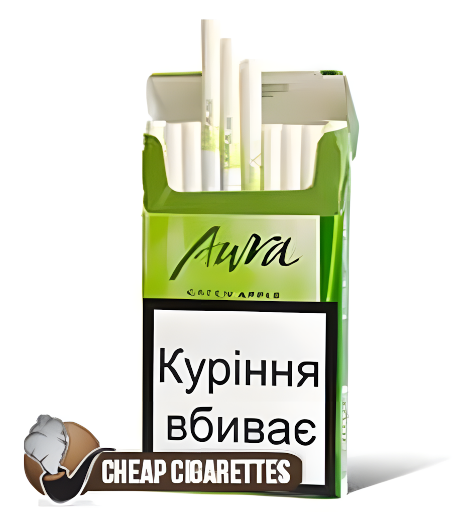 Esse Aura Green Apple Super Slims cigarettes, 20-stick hinge-lid box, front view