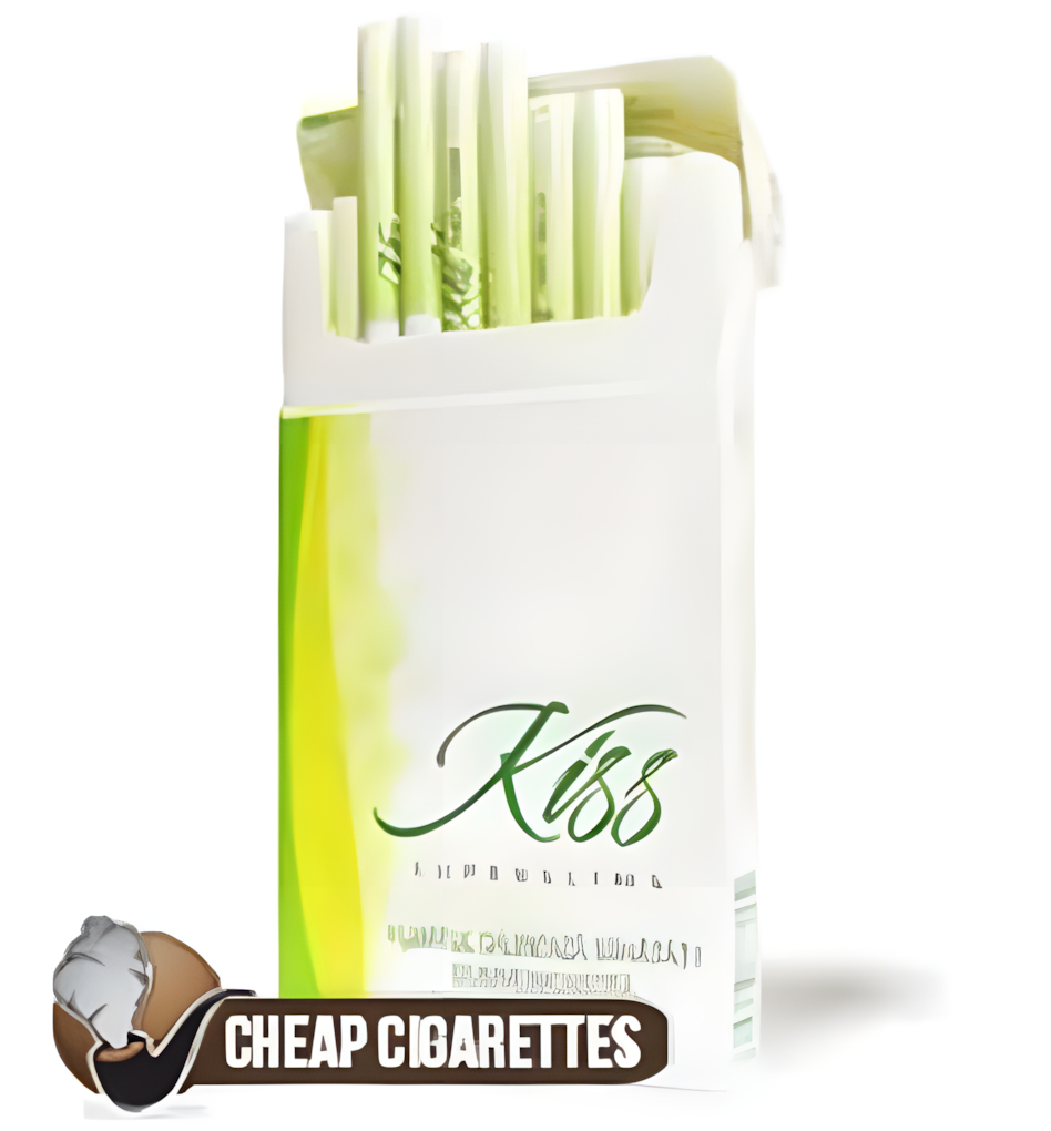 Kiss Fresh Apple Super Slims cigarettes, 20-stick hinge-lid box, front view
