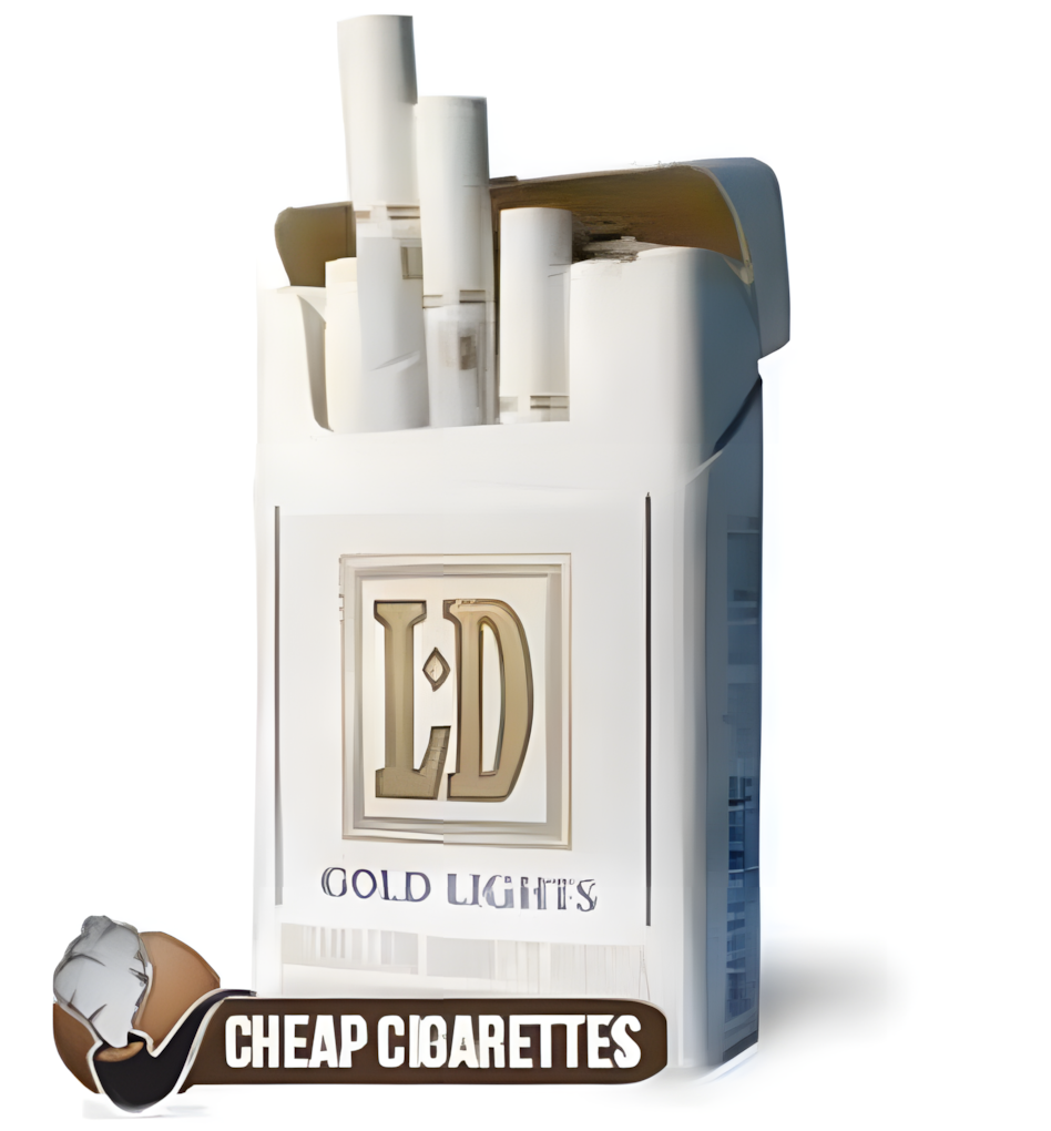 LD Gold King Size cigarettes, 20-stick hinge-lid box, single pack front view