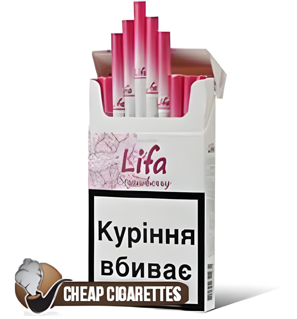 Lifa Strawberry Super Slims cigarettes, 20-stick hinge-lid box, front view