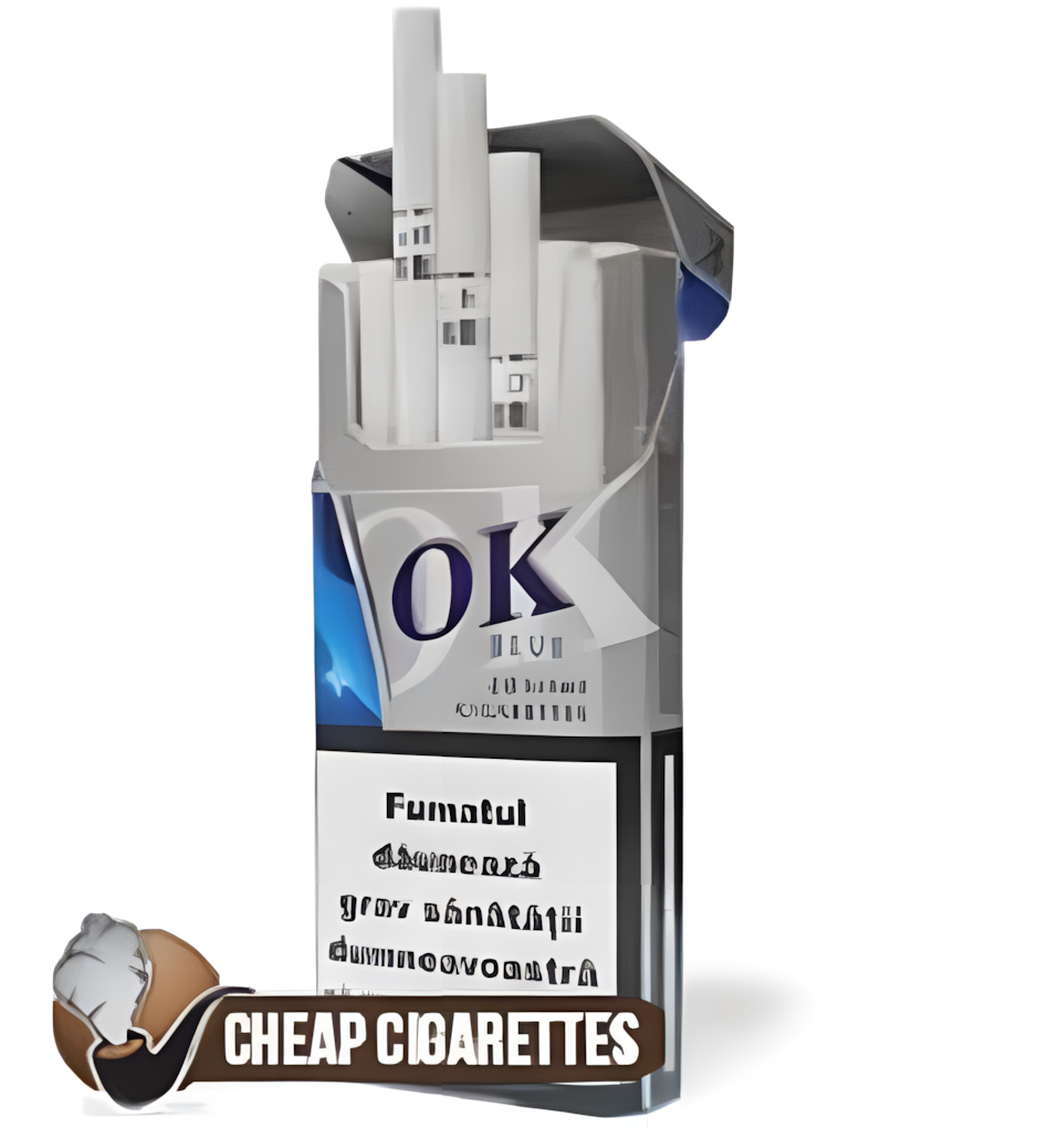 OK Blue Super Slims cigarettes, 20-stick hinge-lid box, single pack front view