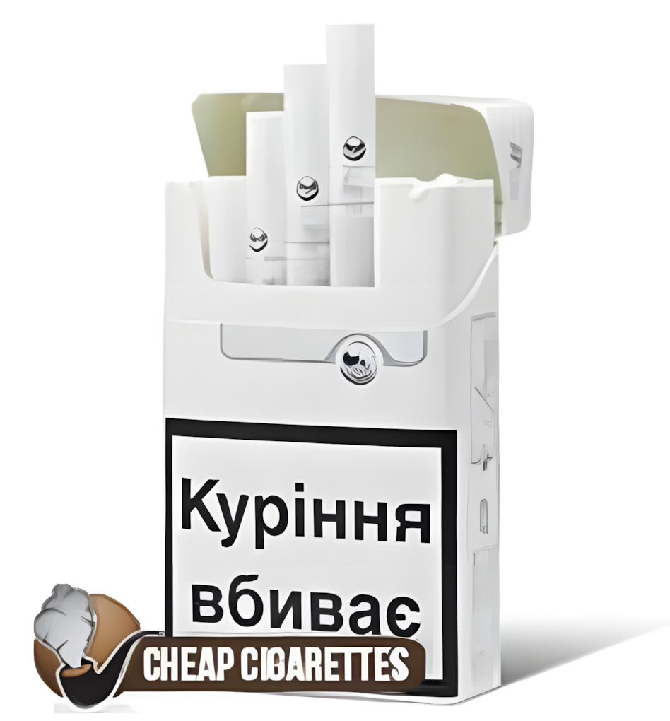 Prima Lux White King Size cigarettes, 20-stick flip-top box, front view
