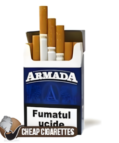 Armada Blue King Size cigarettes, 20-stick hinge-lid box, single pack front view
