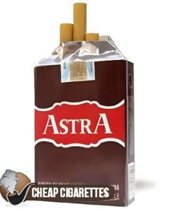 Astra Filters Red King Size cigarettes, 20-stick hinge-lid box, front view