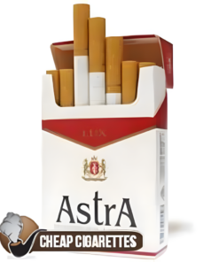 Astra Lux Red King Size cigarettes, 20-stick hinge-lid box, front view