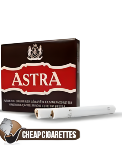 Astra Non-Filter Red King Size cigarettes, 20-stick hinge-lid box, front view