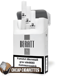 Beratt L White King Size cigarettes, carton of 10 packs of 20, sealed, angled view