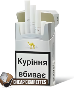 Camel Silver King Size cigarettes, 20-stick hinge-lid box, front view