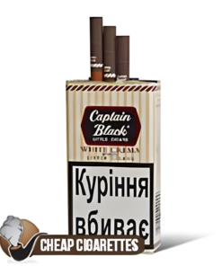 Captain Black White Crema 100's cigarettes, 20-stick hinge-lid box, front view