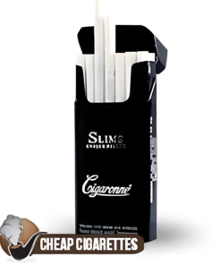 Cigaronne Exclusive Black Slims cigarettes, 20-stick hinge-lid box, front view