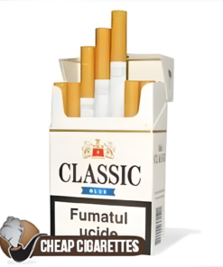 Classic Blue King Size cigarettes, 20-stick hinge-lid box, front view