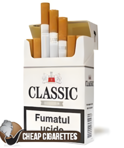 Classic Silver King Size cigarettes, 20-stick hinge-lid box, front view