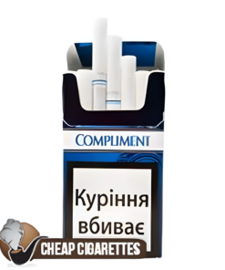Compliment Demi Blue Slims cigarettes, 20-stick pack with cellophane wrap, front view