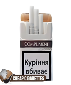 Compliment Demi White Slims cigarettes, 20-stick hinge-lid box, single pack front view