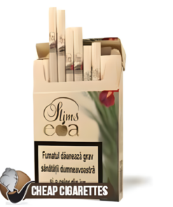 Eva Menthol Silver Super Slims cigarettes, 20-stick flip-top box, front view