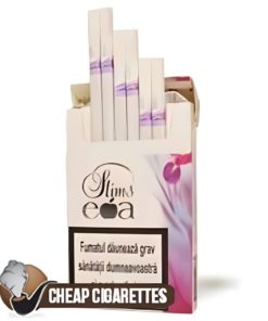 Eva Purple Super Slims cigarettes, 20-stick flip-top box, single pack front view