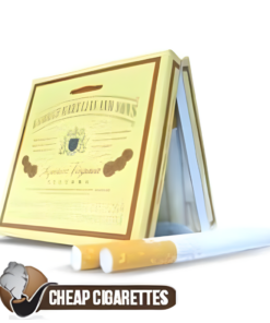 George Karelia and Sons Superior Virginia King Size cigarettes, 20-stick box, front view