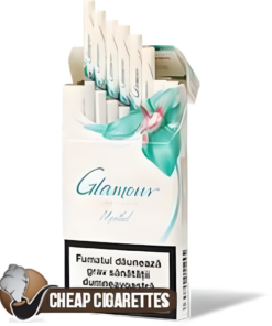 Glamour Menthol Super Slims cigarettes, 20-stick box, single pack front view