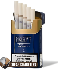 Harpy 6 Blue King Size cigarettes, 20-stick hinge-lid box, front view