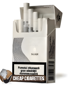 Hilton Silver King Size cigarettes, 20-stick hinge-lid box, front view