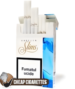 Karelia Blue Slims cigarettes, 20-stick round-corner box, front view