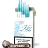 Kiss Menthol Silver Super Slims cigarettes, 20-stick hinge-lid box, front view