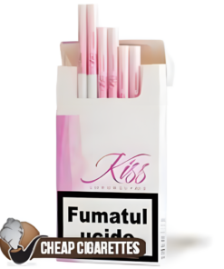 Kiss Romantic Super Slims cigarettes, 20-stick hinge-lid box, front view