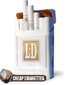 LD Gold King Size cigarettes, 20-stick hinge-lid box, single pack front view