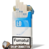 LD Blue Super Slims cigarettes, 20-stick hinge-lid box, single pack front view