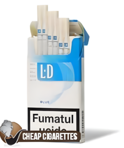 LD Blue Super Slims cigarettes, 20-stick hinge-lid box, single pack front view
