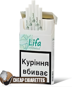 Lifa Menthol Silver Super Slims cigarettes, 20-stick hinge-lid box, front view