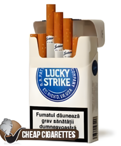 Lucky Strike Luckies Blue King Size cigarettes, 20-stick hinge-lid box, front view