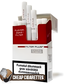 Marlboro Filter Plus Extra Silver King Size cigarettes, 20-stick hinge-lid box, front view