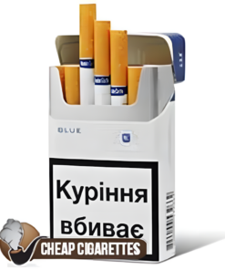 Monte Carlo Blue King Size cigarettes, 20-stick hinge-lid box, front view
