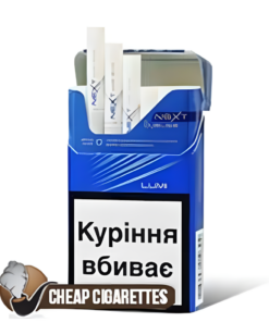 Next Lumi Blue King Size cigarettes, 20-stick box, front view