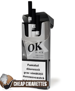OK Black Super Slims cigarettes, 20-stick box, single pack, front view