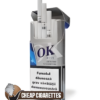 OK Blue Super Slims cigarettes, 20-stick hinge-lid box, single pack front view