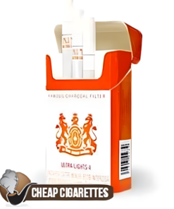 Pall Mall Amber King Size cigarettes, 20-stick hinge-lid box, front view