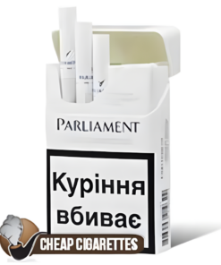 Parliament Platinum White King Size cigarettes, 20-stick hinge-lid box, front view