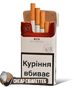Philip Morris Red 100's cigarettes, 20-stick hinge-lid box, front view