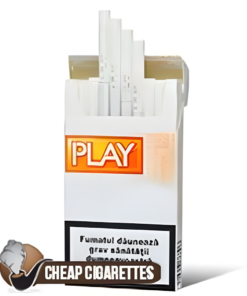 Play Top White Super Slims cigarettes, 20-stick hinge-lid box, front view