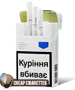 Priluki Premium Blue King Size cigarettes, 20-stick hinge-lid box, front view