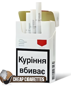 Priluki Premium Red King Size cigarettes, 20-stick hinge-lid box, front view