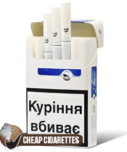 Prima Lux Blue King Size cigarettes, 20-stick hinge-lid box, single pack front view