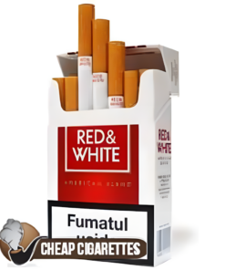 Red & White American Blend King Size cigarettes, 20-stick hinge-lid box, front view