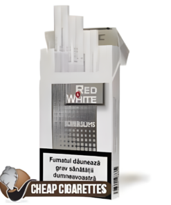 Red & White Fine Super Slims cigarettes, 20-stick flip-top box, front view