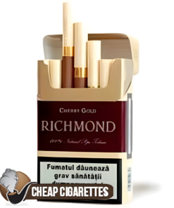 Richmond Cherry Gold King Size cigarettes, 20-stick hinge-lid box, front view