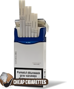 Rothmans Blue Super Slims cigarettes, 20-stick hinge-lid box, front view