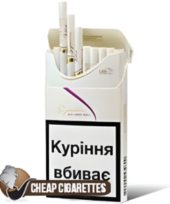 Sobranie White Super Slims cigarettes, 20-stick hinge-lid box, front view