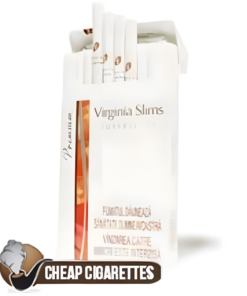 Virginia Premium Silver Super Slims cigarettes, 20-stick hinge-lid box, front view